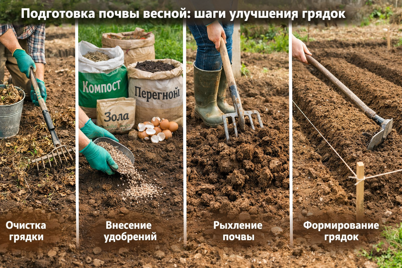 Подготовка почвы весной: шаги улучшения грядок